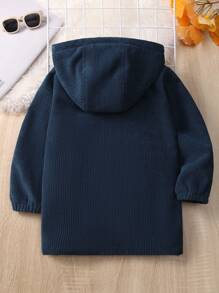 SHEIN 男小童拉鏈開襟加絨內裏連帽外套 - 藏蓝色 - 查看 2
