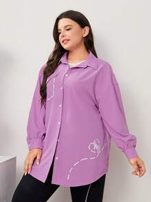 Mulvari Talla grande Camisa con estampado de dibujo de hombros caídos - Rosa - Ver 2