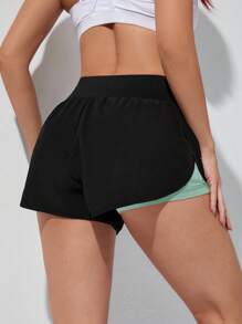 Exploreva 纯色宽腰运动短裤毛衣短裤