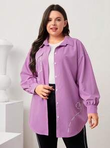 Mulvari Talla grande Camisa con estampado de dibujo de hombros caídos - Rosa - Ver 1