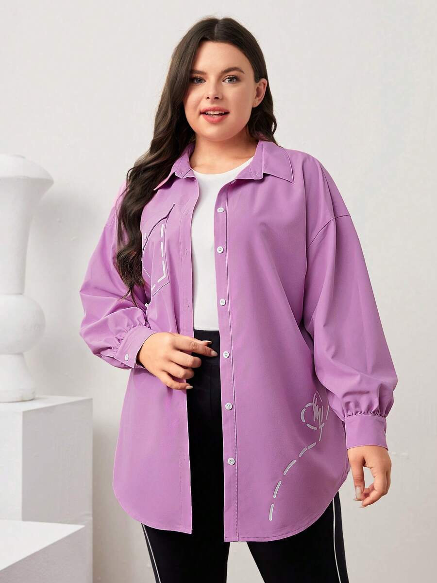 Mulvari Talla grande Camisa con estampado de dibujo de hombros caídos - Rosa - Ver 1