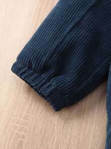 SHEIN 男小童拉鏈開襟加絨內裏連帽外套 - 藏蓝色 - 查看 3