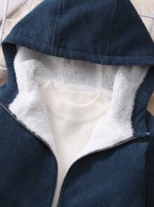 SHEIN 男小童拉鏈開襟加絨內裏連帽外套 - 藏蓝色 - 查看 4