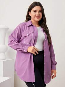 Mulvari Talla grande Camisa con estampado de dibujo de hombros caídos - Rosa - Ver 3