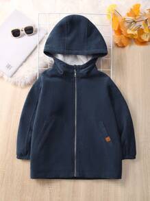 SHEIN 男小童拉鏈開襟加絨內裏連帽外套 - 藏蓝色 - 查看 6