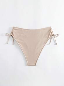 SHEIN Swim Curve 加侧抽绳比基尼泳裤，适合夏季海滩度假 - 米色 - 查看 6