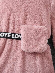 SHEIN 女童泰迪熊卫衣连衣裙，配字母图案腰带包 - 藕粉色 - 查看 6