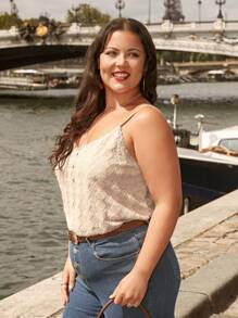 SHEIN Frenchy Plus Button Front Lace Cami Top