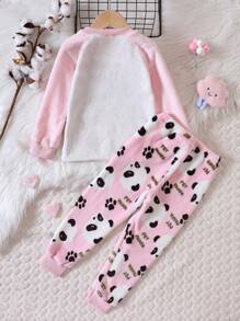 Ropa De Casa De Niñas De Panda Rojo De Dibujos Animados Linda Y Peluda - Rosa - Ver 2