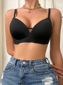 素色無鋼圈文胸 - 黑色 - 查看 4