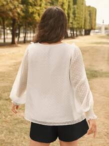 SHEIN Frenchy Plus Swiss Dot Ruffle Trim Flare Sleeve Blouse - White - View 4