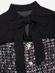 SHEIN Clasi 格紋圖案繫帶領前紐扣粗花呢連衣裙 - 彩色 - 查看 4