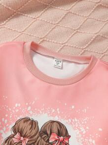 SHEIN Chica preadolescente Sudadera con estampado de letra y figura - Rosa - Ver 6