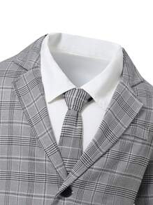 SHEIN 青少年男童绅士两件套：格子长袖西装外套+长裤，不含衬衫和配饰，适合生日派对、庆典、婚礼、洗礼、周年纪念等正式场合。