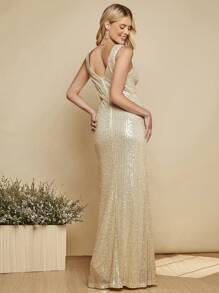 SHEIN Belle 高衩亮片伴娘洋裝 - 香檳色 - 查看 2