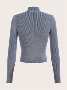 SHEIN EZwear Dây kéo Cắt sửa áo lông cừu - Màu Xám nhạt - Xem 2