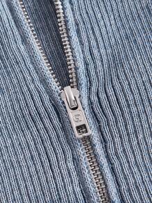 SHEIN EZwear Dây kéo Cắt sửa áo lông cừu - Màu Xám nhạt - Xem 4