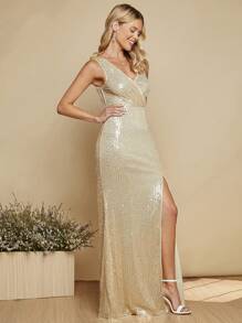 SHEIN Belle 高衩亮片伴娘洋裝 - 香檳色 - 查看 5