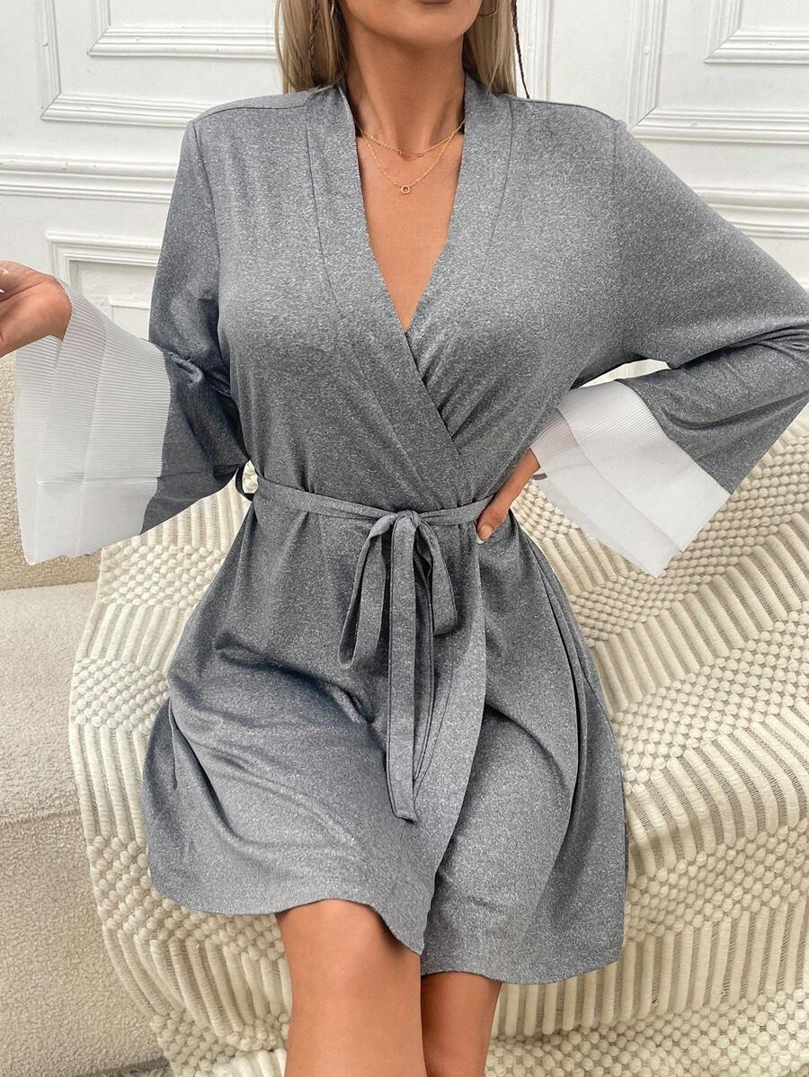 Contrast Panel Belted Robe | SHEIN USA