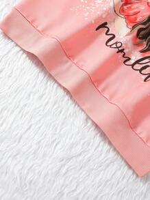 1件字母和数字图案套头卫衣，秋季卫衣 - 珊瑚粉 - 查看 3