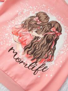 1件字母和数字图案套头卫衣，秋季卫衣 - 珊瑚粉 - 查看 4