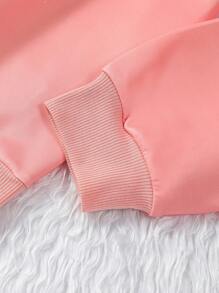 1件字母和数字图案套头卫衣，秋季卫衣 - 珊瑚粉 - 查看 6