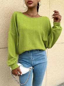 SHEIN Privé 扭結露背落肩袖運動衫 - 綠色 - 查看 2