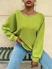 SHEIN Privé 扭結露背落肩袖運動衫 - 綠色 - 查看 3