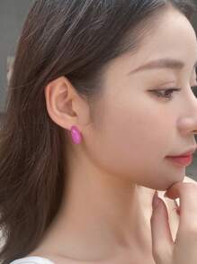 DAZY Đúng mốt Kim loại Tối giản Sáng bóng Tai Trụ - Màu Hồng Tươi - Xem 3