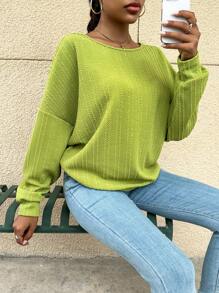 SHEIN Privé 扭結露背落肩袖運動衫 - 綠色 - 查看 4