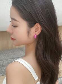 DAZY Đúng mốt Kim loại Tối giản Sáng bóng Tai Trụ - Màu Hồng Tươi - Xem 5