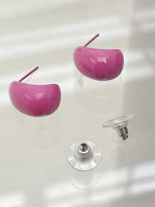 DAZY Đúng mốt Kim loại Tối giản Sáng bóng Tai Trụ - Màu Hồng Tươi - Xem 7