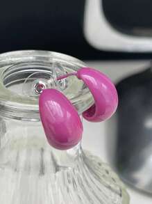 DAZY Đúng mốt Kim loại Tối giản Sáng bóng Tai Trụ - Màu Hồng Tươi - Xem 8