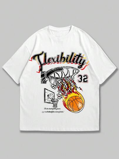 Prep تي شيرت بجرافيك عبارة وكرة السلة للشباب