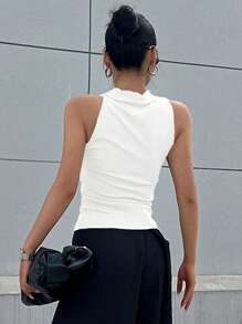 DAZY Camiseta de tirantes de cuello halter sin espalda de color uniforme - Blanco - Ver 2