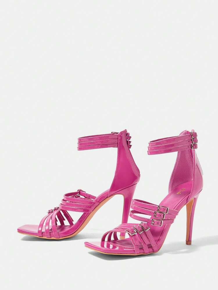 Women's Fashion Buckle Decorated Multiple Strap Stiletto High Heel Sandals
