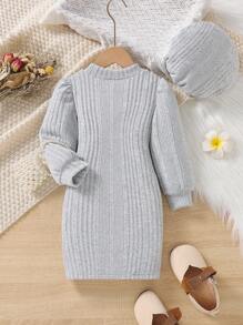 SHEIN 女小童愛心貼布燈籠袖衛衣連衣裙&帽 - 淺灰色 - 查看 2