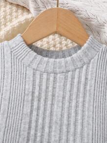 SHEIN 女小童愛心貼布燈籠袖衛衣連衣裙&帽 - 淺灰色 - 查看 3