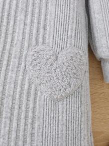 SHEIN 女小童愛心貼布燈籠袖衛衣連衣裙&帽 - 淺灰色 - 查看 4