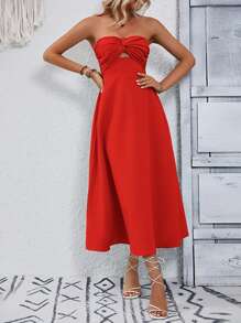 Breezaya Cut Out Twist Front Tube Dress - Red - View 1