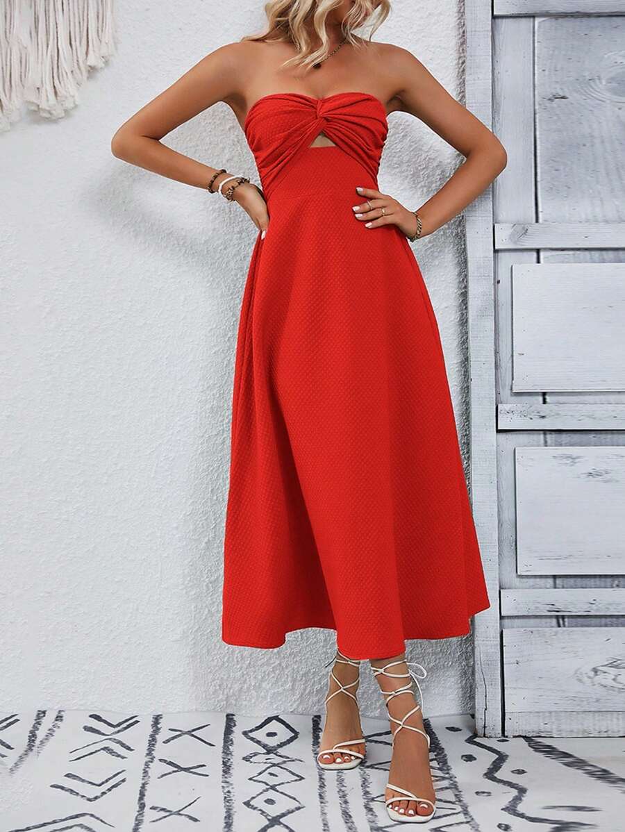 Breezaya Cut Out Twist Front Tube Dress - Red - View 1