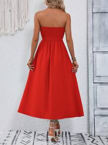 Breezaya Cut Out Twist Front Tube Dress - Red - View 2