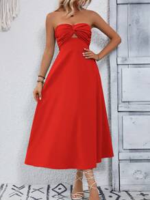 Breezaya Cut Out Twist Front Tube Dress - Red - View 3