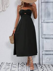 Breezaya 女式前开筒连衣裙度假海滩装 - 黑色 - 查看 4