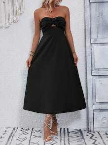 Breezaya 女式前开筒连衣裙度假海滩装 - 黑色 - 查看 6