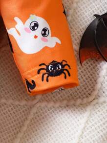 女嬰萬聖印花連身背心＆ 頭巾 - 橘色 - 查看 6