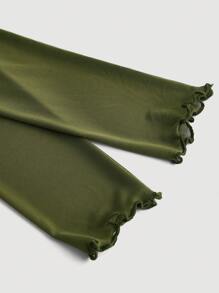 SHEIN MOD Lettuce Trim Ruched Mesh Top - Army Green - View 4