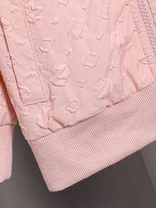 SHEIN Young Girl Bear & Letter Embroidery Bomber Jacket - Pink - View 3