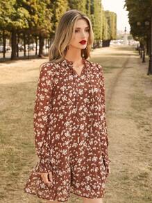 SHEIN Frenchy 碎花繫帶領洋裝不附腰帶 - 彩色 - 查看 3