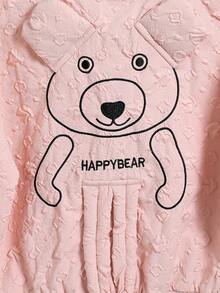 SHEIN Young Girl Bear & Letter Embroidery Bomber Jacket - Pink - View 6